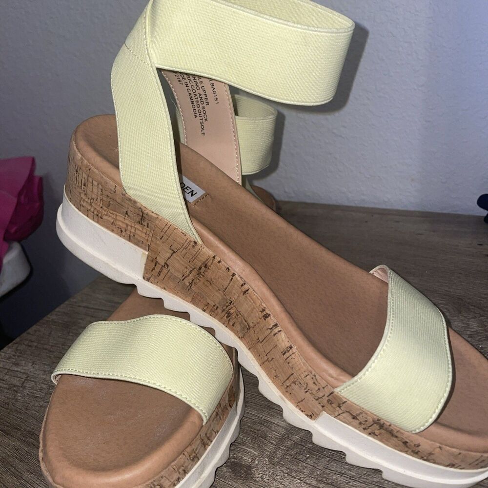 Steve Madden Elba Yellow Elastic Platform Wedge Sandals Women's 9.5M